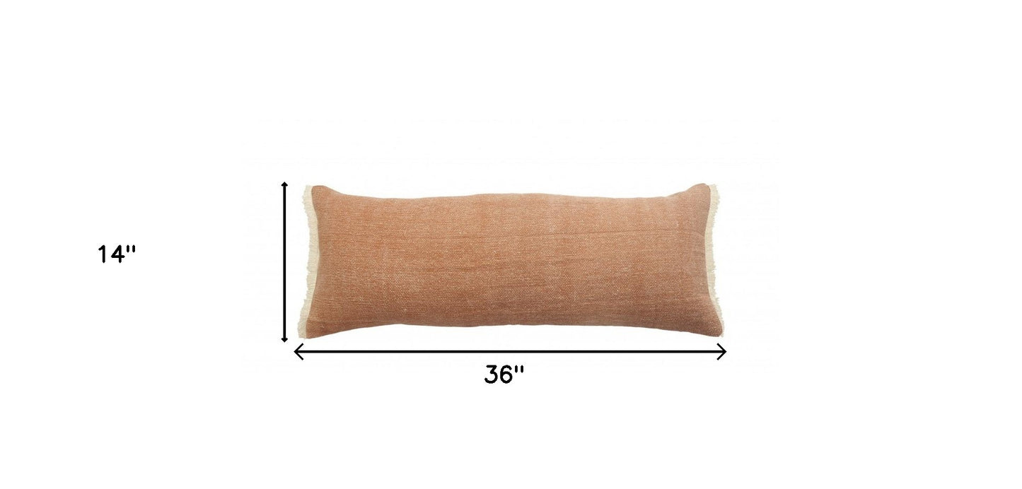 14" X 36" Orange And Tan 100% Cotton Zippered Pillow