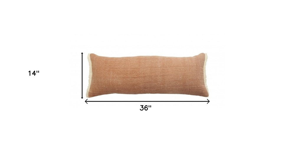 14" X 36" Gray Cotton Throw Pillow with Fringe