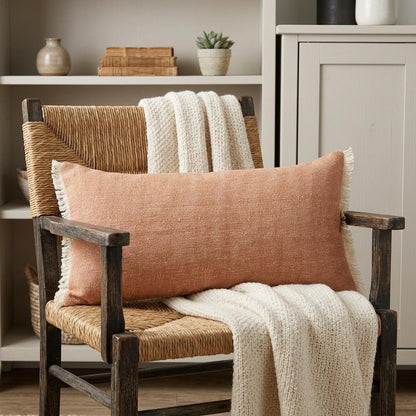 14" X 36" Orange And Tan 100% Cotton Zippered Pillow