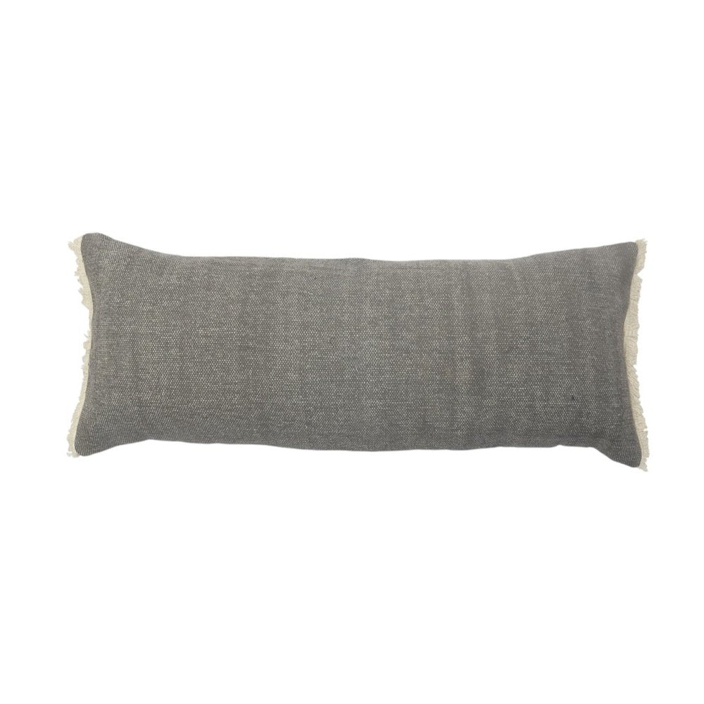 14" X 36" Gray Cotton Throw Pillow with Fringe
