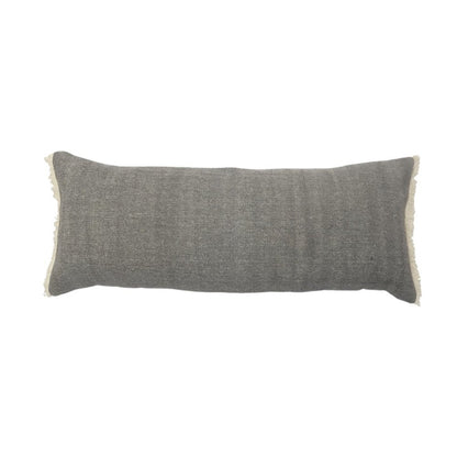 14" X 36" Gray Cotton Throw Pillow with Fringe