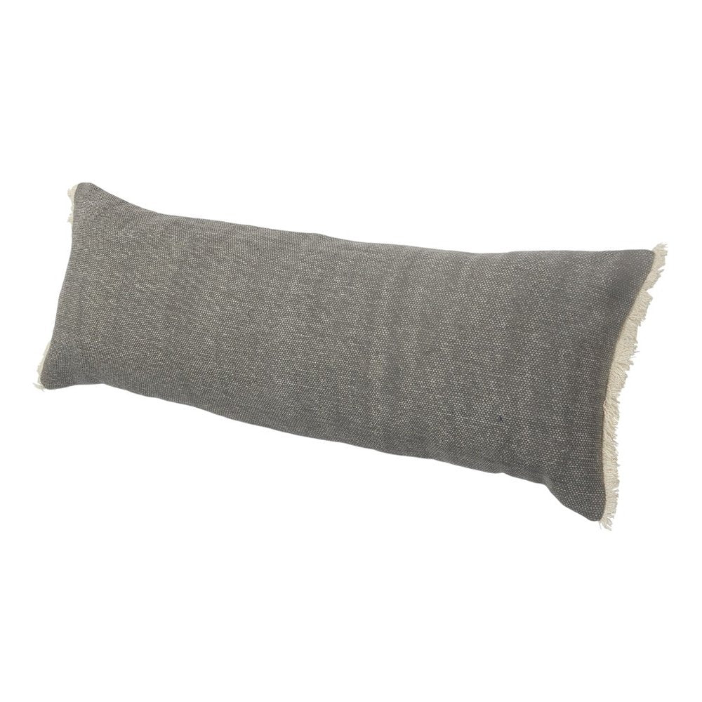 14" X 36" Gray Cotton Throw Pillow with Fringe