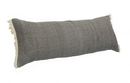 14" X 36" Gray Cotton Throw Pillow with Fringe