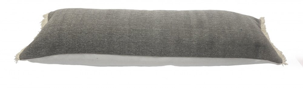 14" X 36" Gray Cotton Throw Pillow with Fringe