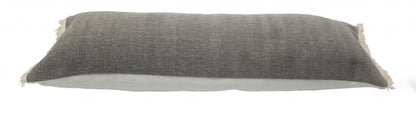 14" X 36" Gray Cotton Throw Pillow with Fringe