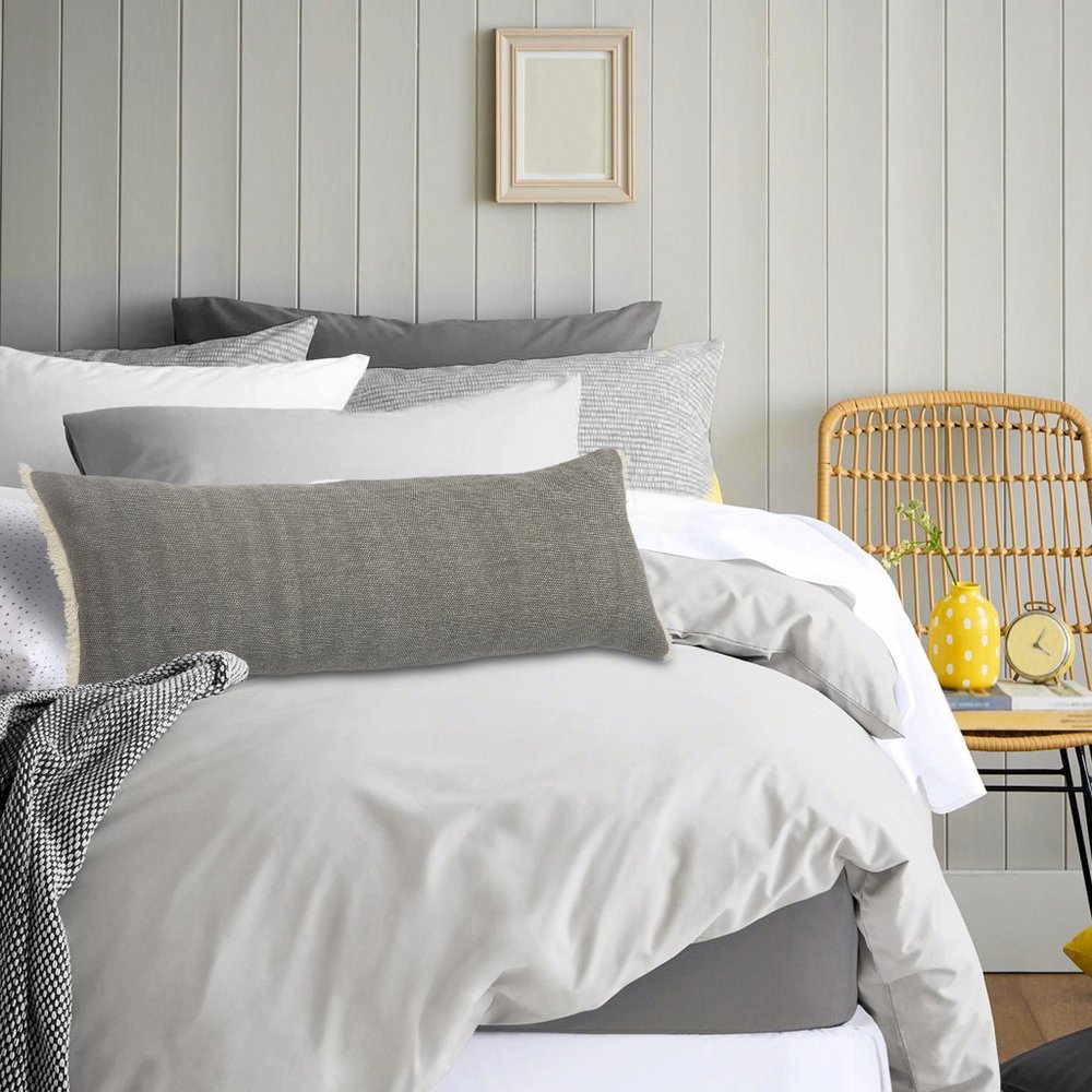 14" X 36" Gray Cotton Throw Pillow with Fringe