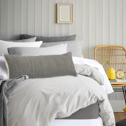 14" X 36" Gray Cotton Throw Pillow with Fringe