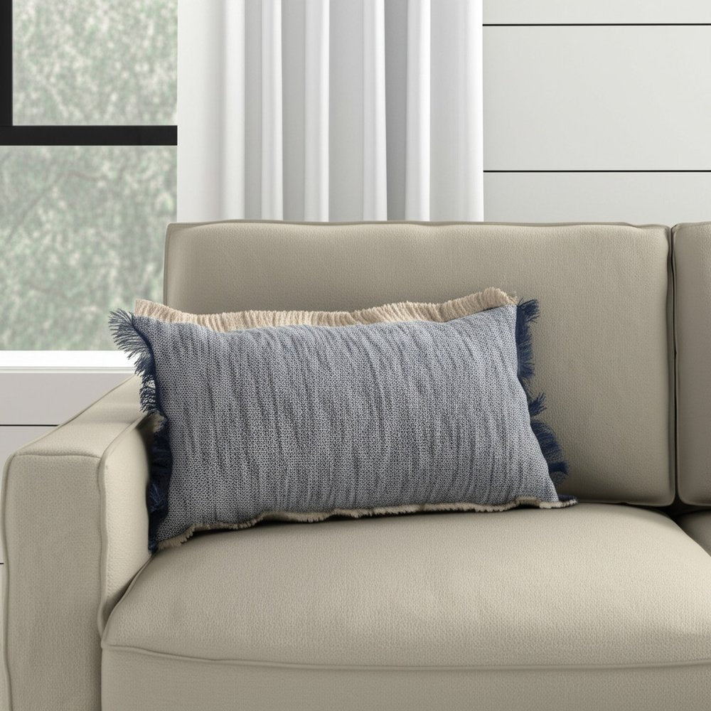 14" X 36" Navy Blue 100% Cotton Zippered Pillow