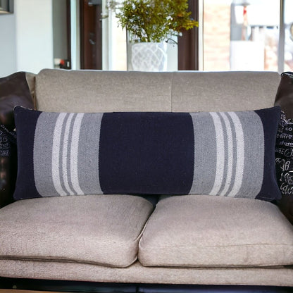 14" X 36" Beige and Gray Lumbar Throw Pillow