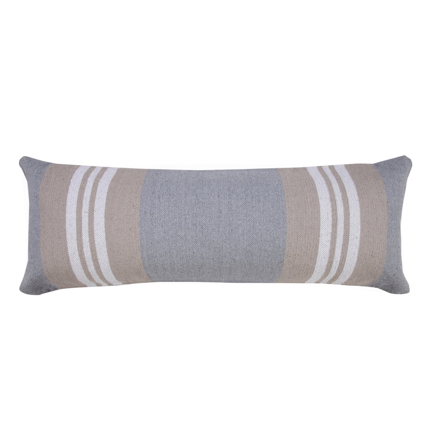 14" X 36" Navy Gray And White 100% Cotton Coastal Zippered Pillow