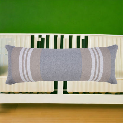 14" X 36" Beige and Gray Lumbar Throw Pillow