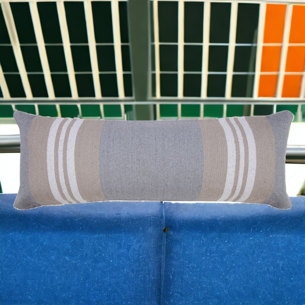 14" X 36" Beige and Gray Lumbar Throw Pillow