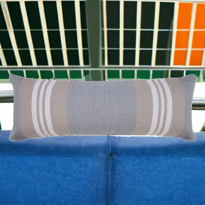 14" X 36" Beige and Gray Lumbar Throw Pillow