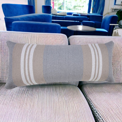 14" X 36" Beige and Gray Lumbar Throw Pillow