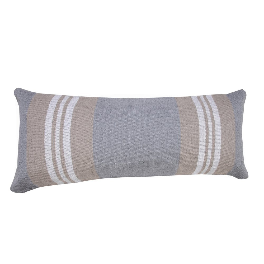 14" X 36" Beige and Gray Lumbar Throw Pillow