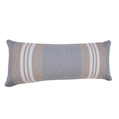 14" X 36" Beige and Gray Lumbar Throw Pillow