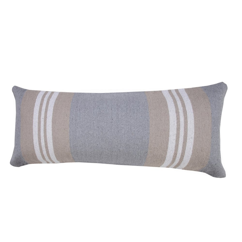 14" X 36" Beige and Gray Lumbar Throw Pillow