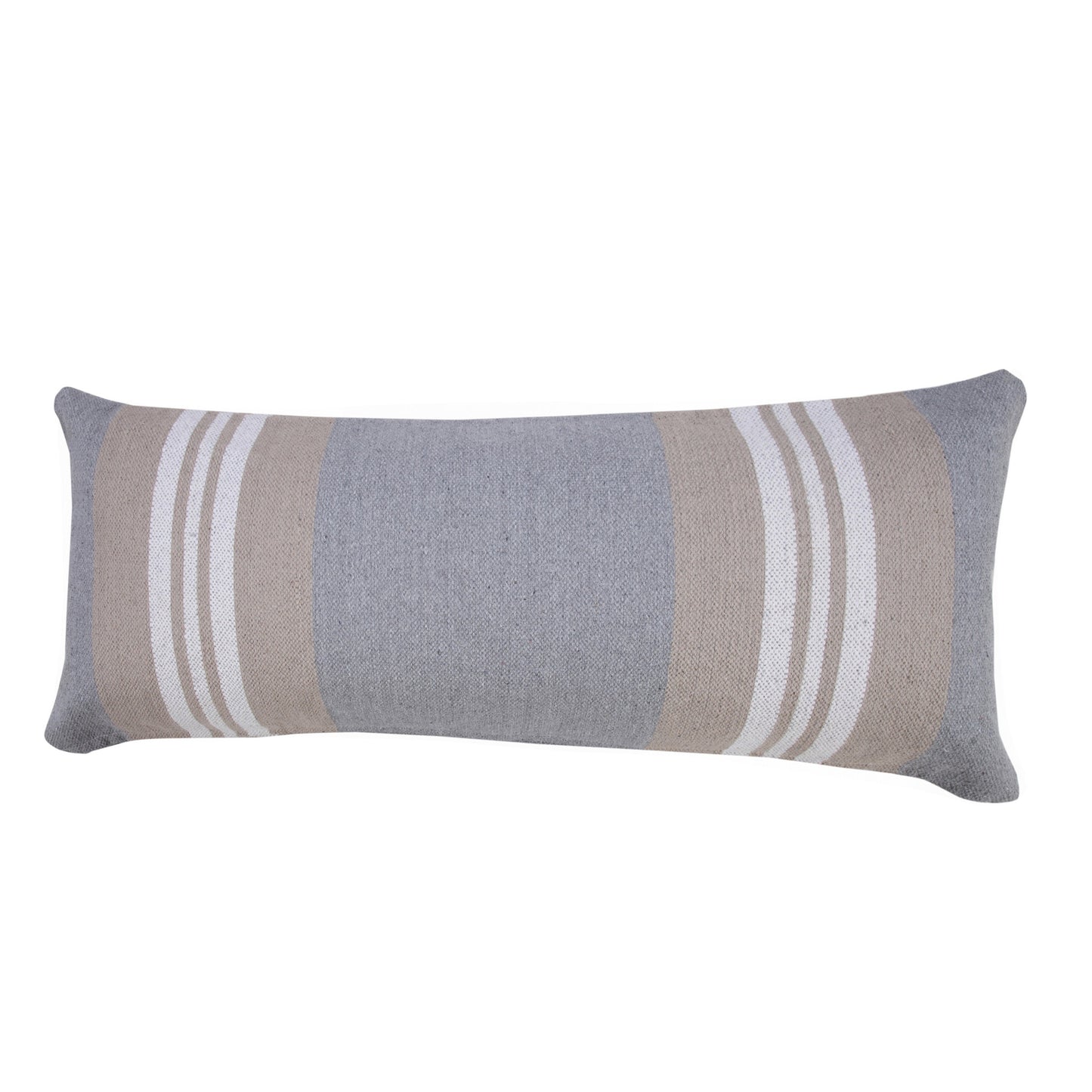 14" X 36" Navy Gray And White 100% Cotton Coastal Zippered Pillow