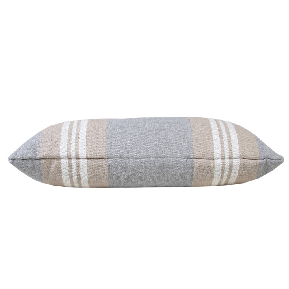 14" X 36" Beige and Gray Lumbar Throw Pillow