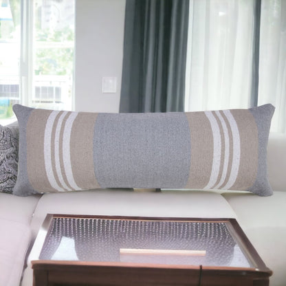 14" X 36" Beige and Gray Lumbar Throw Pillow