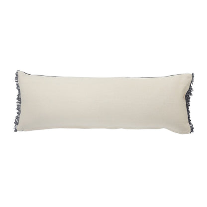 14" X 36" Navy Blue And Tan Cotton Striped Throw Pillow with Fringe