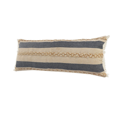 14" X 36" Denim Tan And Taupe Jute Coastal Zippered Pillow