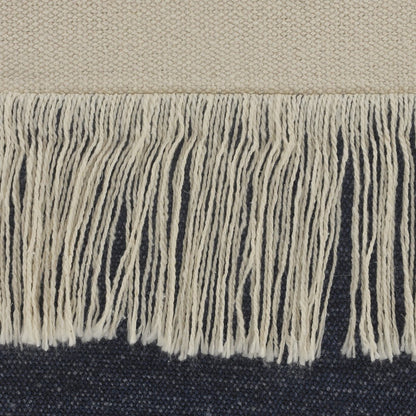 14" X 36" Denim Blue And Off-White 100% Cotton Zippered Pillow