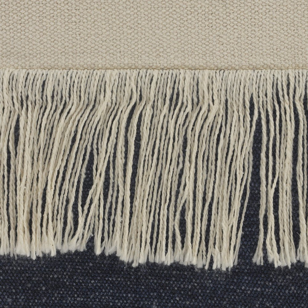 14" X 36" Denim Blue And Off-White 100% Cotton Zippered Pillow