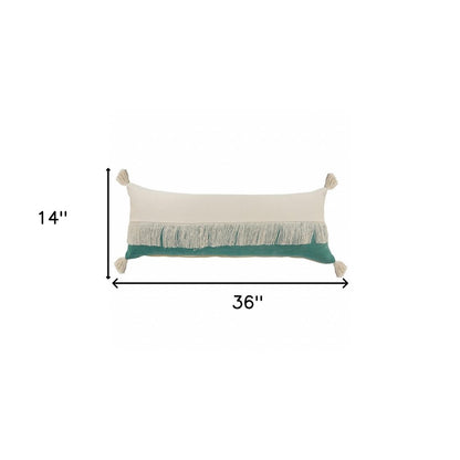 14" X 36" Orange and Off White Throw Pillow