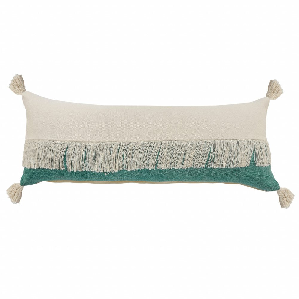 14" X 36" Orange and Off White Throw Pillow