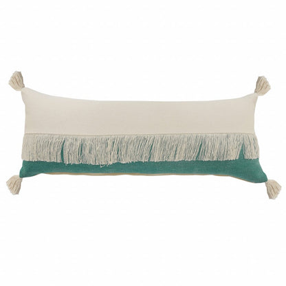 14" X 36" Denim Blue And Off-White 100% Cotton Zippered Pillow