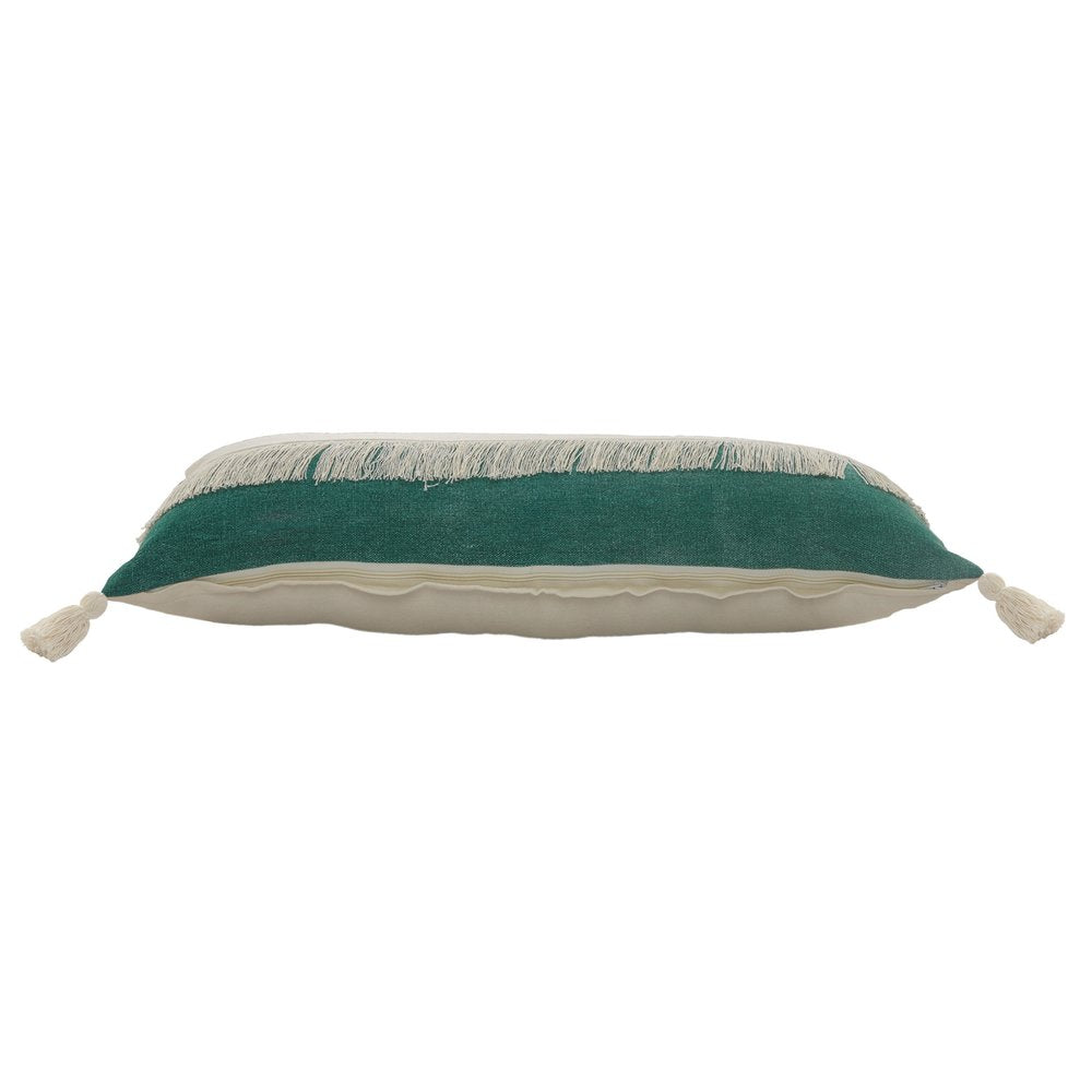 14" X 36" Denim Blue And Off-White 100% Cotton Zippered Pillow