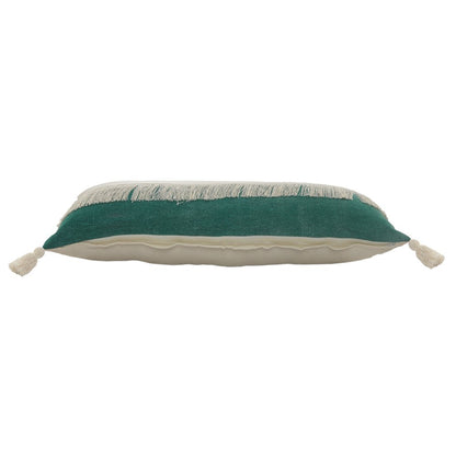 14" X 36" Denim Blue And Off-White 100% Cotton Zippered Pillow