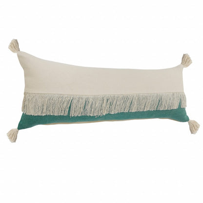 14" X 36" Denim Blue And Off-White 100% Cotton Zippered Pillow