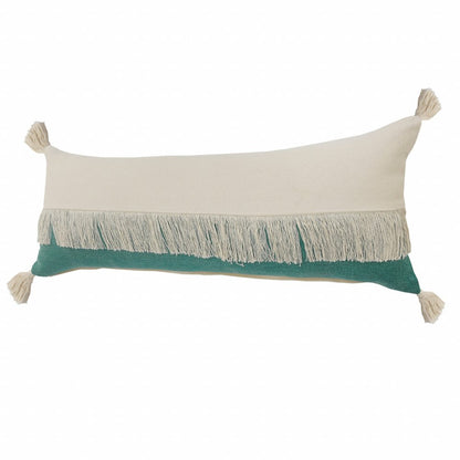 14" X 36" Denim Blue And Off-White 100% Cotton Zippered Pillow