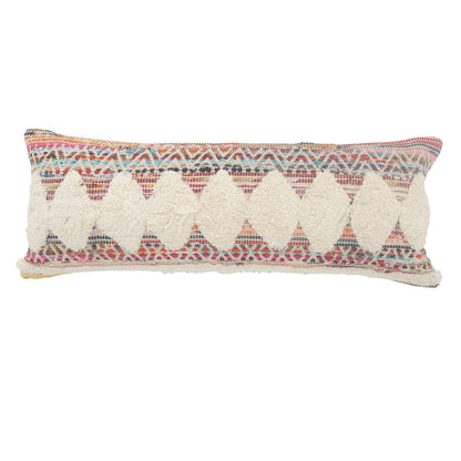 14" X 36" Natural Blue And Red Geometric Cotton Throw Pillow with Tufts