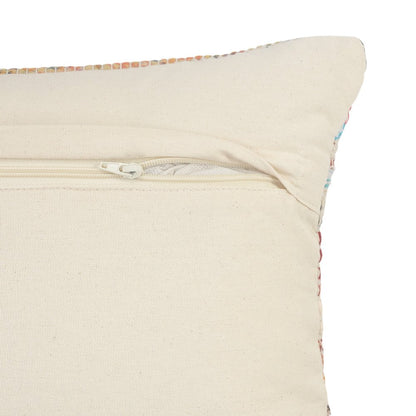 14" X 36" Natural Blue And Red Geometric Cotton Throw Pillow with Tufts