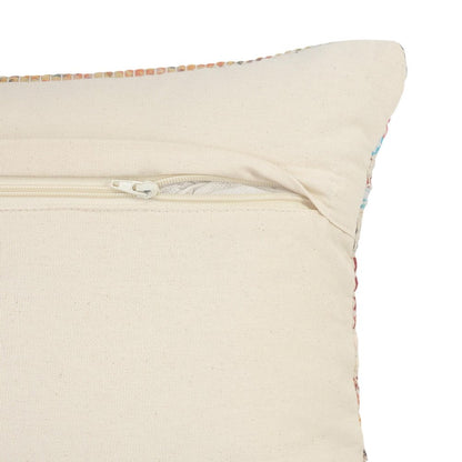 14" X 36" Natural Blue And Red Geometric Cotton Throw Pillow with Tufts