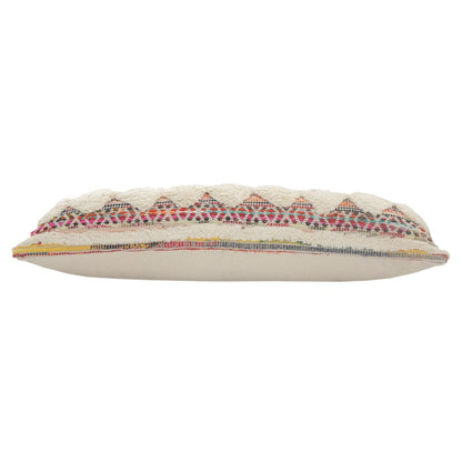 14" X 36" Natural Blue And Red Geometric Cotton Throw Pillow with Tufts