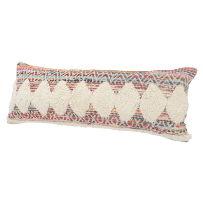 14" X 36" Natural Blue And Red Geometric Cotton Throw Pillow with Tufts
