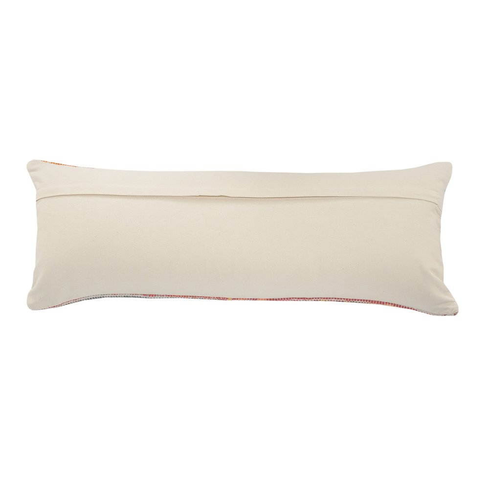 14" X 36" Natural Blue And Red Geometric Cotton Throw Pillow with Tufts