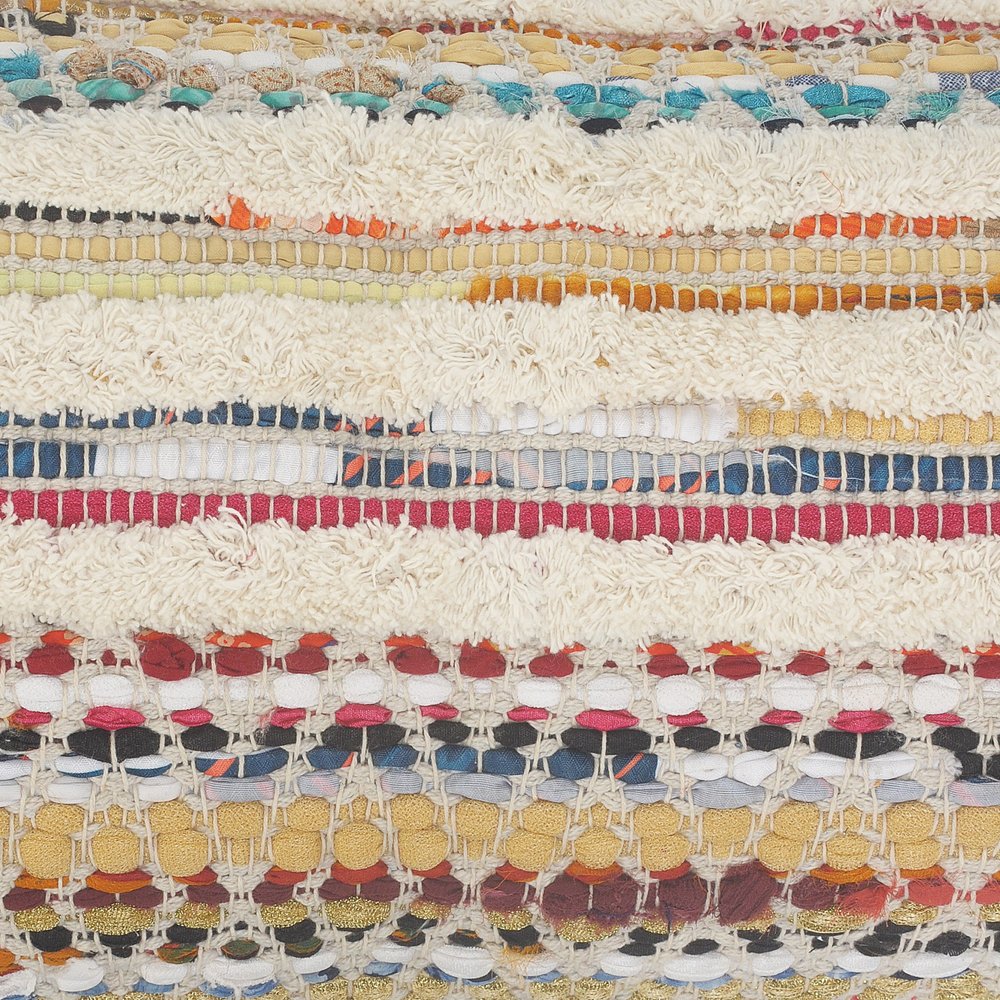 14" X 36" Off White Red And Blue Cotton Striped Throw Pillow