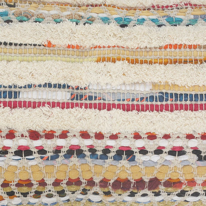 14" X 36" Off White Red And Blue Cotton Striped Throw Pillow