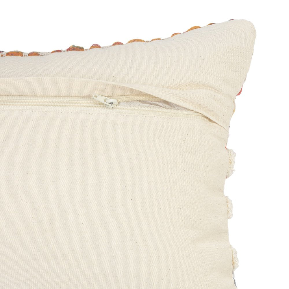 14" X 36" Off White Red And Blue Cotton Striped Throw Pillow