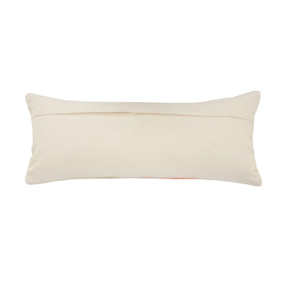 14" X 36" Off White Red And Blue Cotton Striped Throw Pillow