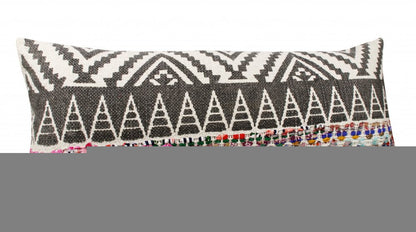 14" X 36" Off-White Black Red Blue Orange And Green 100% Cotton Geometric Zippered Pillow