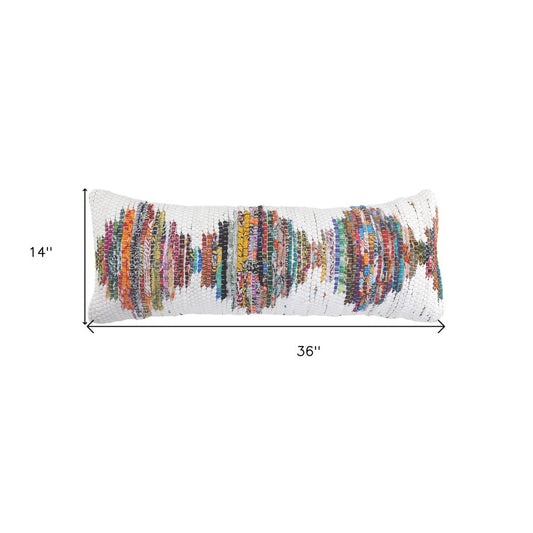 14" X 36" Red And White Geometric Cotton Throw Pillow