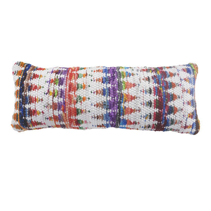 14" X 36" White Red Blue Orange And Green 100% Cotton Geometric Zippered Pillow