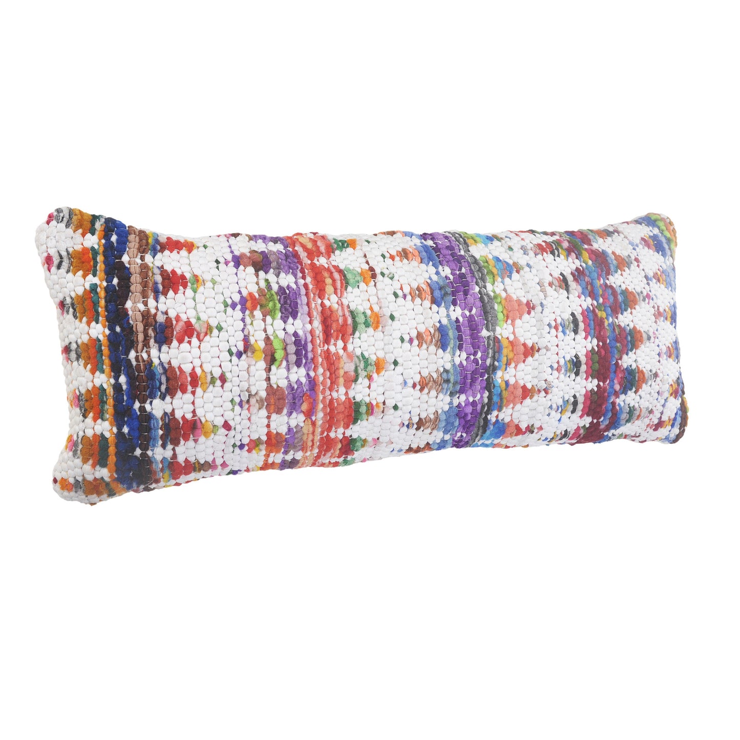 14" X 36" White Red Blue Orange And Green 100% Cotton Geometric Zippered Pillow