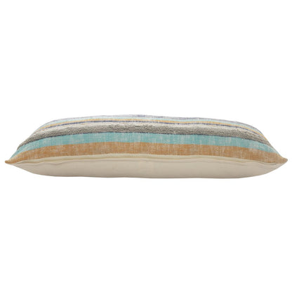 14" X 36" Off White Blue And Orange Cotton Striped Throw Pillow